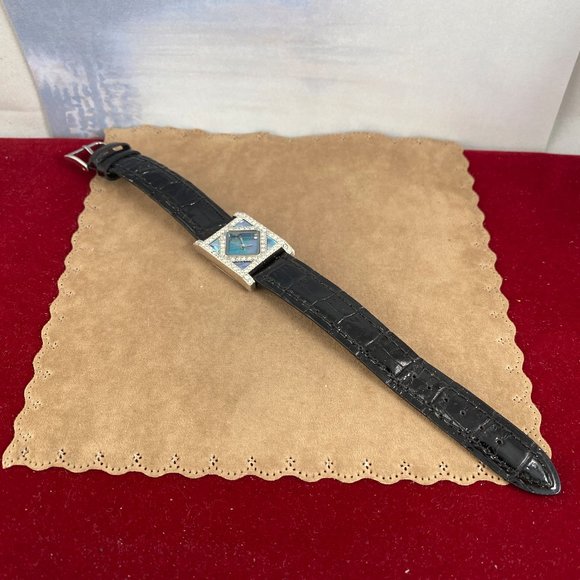 Fabulous PAOLO GUCCI Silver Crystal Watch Silver Bluish Italian Abalone Dial - Picture 6 of 9